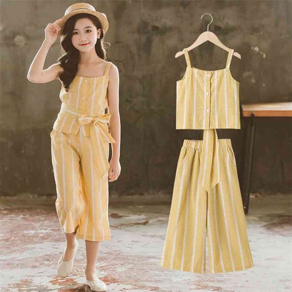 fashion baby girl clothes set summer suspenders clothing for teenage stripe and wide leg pant 2 piece suit kids 210622, White
fashion baby girl clothes set summer suspenders clothing for teenage stripe and wide leg pant 2 piece suit kids 210622, White
