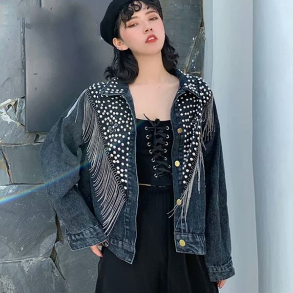 2021 spring denim jacket women rivet tassel chain short coats woman loose beaded and diamond tassel short coats qv1594, Black;brown
2021 spring denim jacket women rivet tassel chain short coats woman loose beaded and diamond tassel short coats qv1594, Black;brown