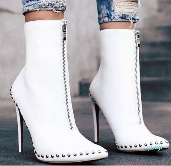 pointed high heels boots designer fashion 11.5cm thin heel women party martin ankle booties shoes with rivets and zipper, Black
pointed high heels boots designer fashion 11.5cm thin heel women party martin ankle booties shoes with rivets and zipper, Black