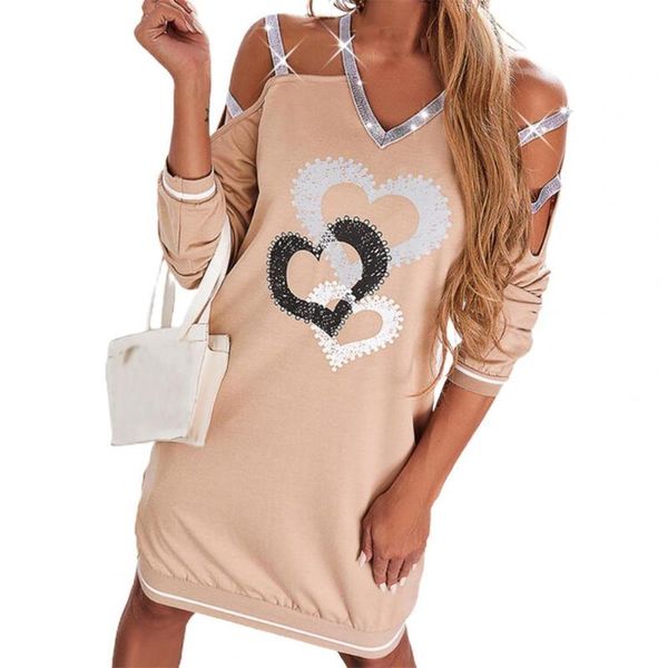 casual dresses autumn dress 2021 fashion heart print sequin party v neck long sleeve hollow out sweatshirt, Black;gray 
casual dresses autumn dress 2021 fashion heart print sequin party v neck long sleeve hollow out sweatshirt, Black;gray