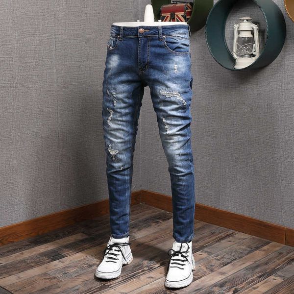 ly designer fashion men jeans elastic cotton slim fit ripped for streetwear retro vintage denim pants 2awm, Blue
ly designer fashion men jeans elastic cotton slim fit ripped for streetwear retro vintage denim pants 2awm, Blue