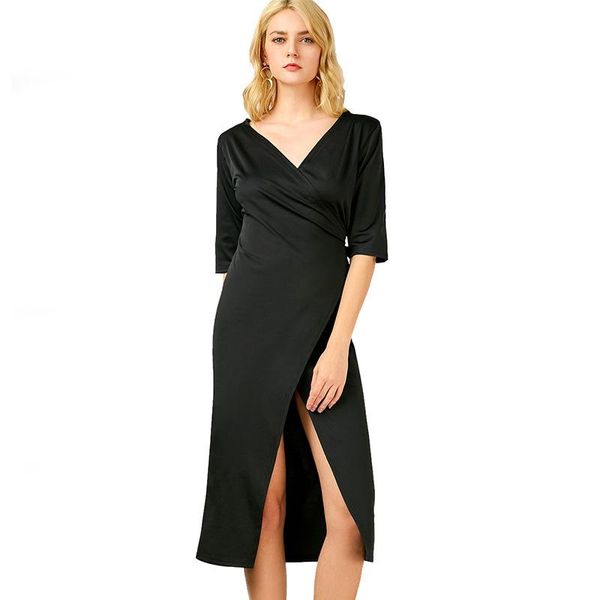 party dresses 2021fall bottomed black solid cross vneck lace up irregular split dress women, White;black
party dresses 2021fall bottomed black solid cross vneck lace up irregular split dress women, White;black