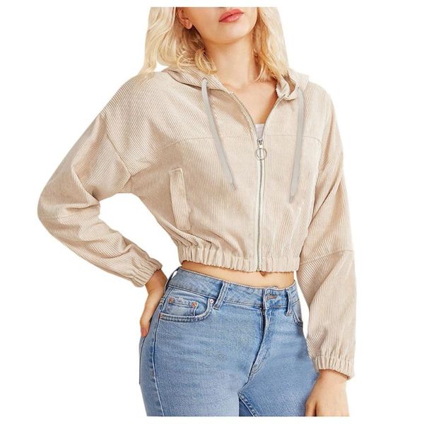 women's hoodies & sweatshirts drawstring pure color zip-up casual solid corduroy pocket shirt hooded cropped jacket lace up feminina, Black
women's hoodies & sweatshirts drawstring pure color zip-up casual solid corduroy pocket shirt hooded cropped jacket lace up feminina, Black