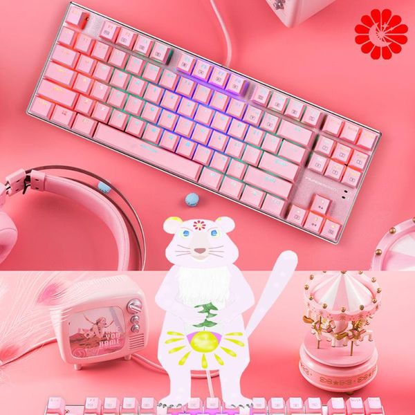 keyboards gaming mechanical keyboard pink cherry powder wired usb 87-keys pbt keycaps rgb backlit red switch for gamer pc
keyboards gaming mechanical keyboard pink cherry powder wired usb 87-keys pbt keycaps rgb backlit red switch for gamer pc