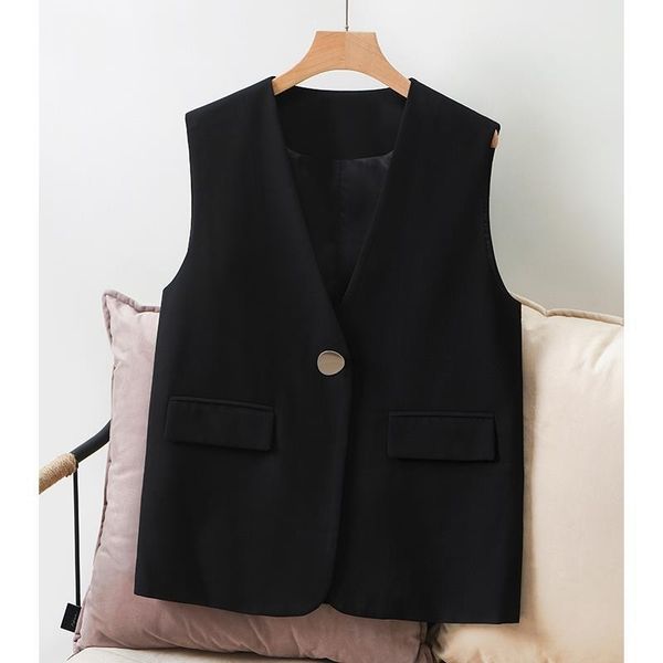 women's spring and summer black vest jacket female korean professional temperament plus size suit 210527, White;black
women's spring and summer black vest jacket female korean professional temperament plus size suit 210527, White;black