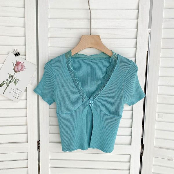 women's blouses & shirts summer style european american blouse female sweet lace v-neck slim short blusa navel all-match knit kk525, White 
women's blouses & shirts summer style european american blouse female sweet lace v-neck slim short blusa navel all-match knit kk525, White