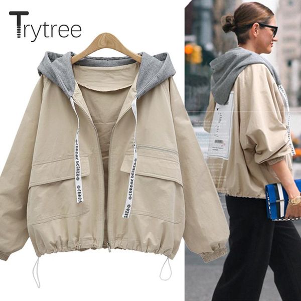 women's trench coats trytree autumn women casual windbreaker hooded zipper polyester cotton ribbons pockets loose style work blazers, Tan;black
women's trench coats trytree autumn women casual windbreaker hooded zipper polyester cotton ribbons pockets loose style work blazers, Tan;black