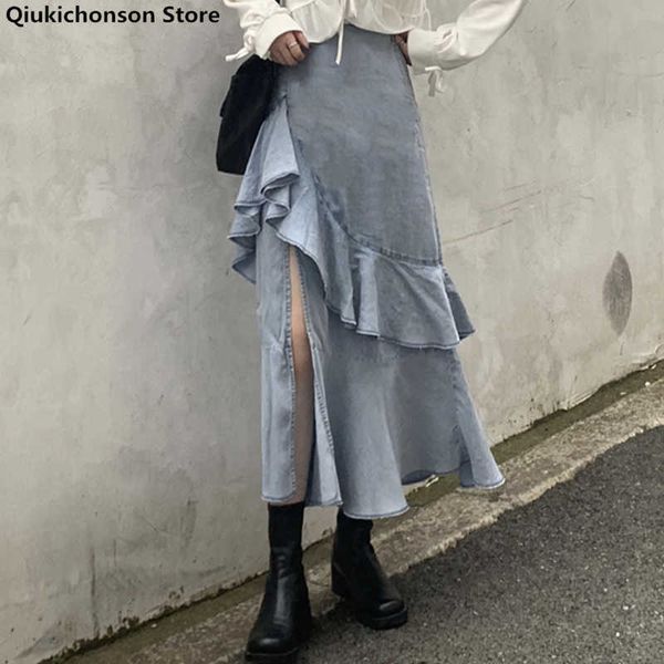 skirts midi long for women 2021 vintange summer denim high waisted asymmetrical ruched ruffle rok faldas oiij, Black
skirts midi long for women 2021 vintange summer denim high waisted asymmetrical ruched ruffle rok faldas oiij, Black