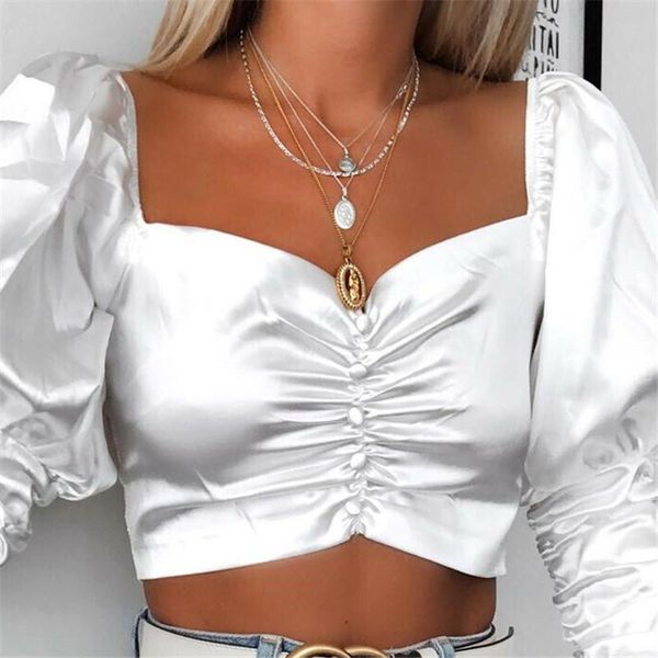 summer fashion women long sleeve shirt casual cropped shirt solid club square collar pullover femme high street clothes, White
summer fashion women long sleeve shirt casual cropped shirt solid club square collar pullover femme high street clothes, White