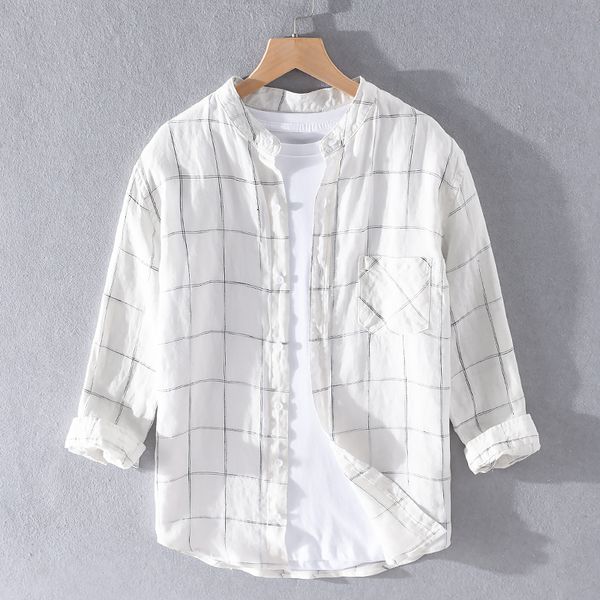 2021 new summer large plaid three-quarter sleeve pure linen shirt brand comfortable stand collar loose shirts for men chemise ydcu, White;black
2021 new summer large plaid three-quarter sleeve pure linen shirt brand comfortable stand collar loose shirts for men chemise ydcu, White;black