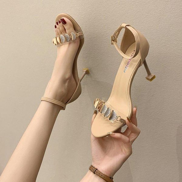 sandals high heel women transparent pvc crystal metal button summer shoes sweet open toe stiletto, Black
sandals high heel women transparent pvc crystal metal button summer shoes sweet open toe stiletto, Black