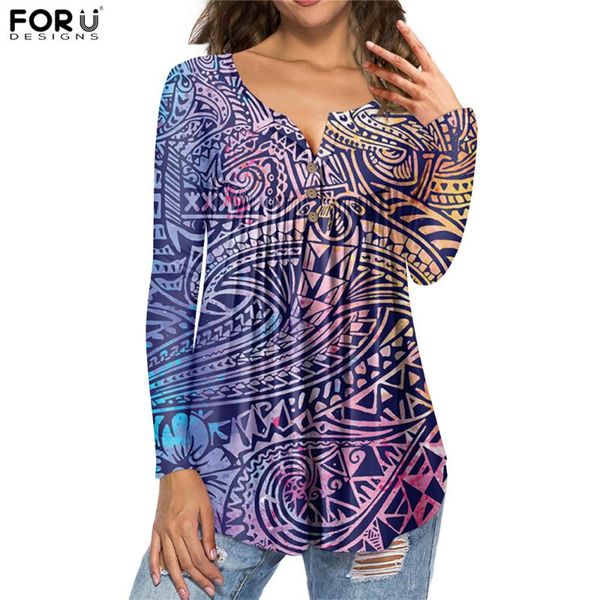 women's blouses & shirts forudesigns grandient colorful style polynesian pattern long sleeved v neck female button tunic henley, White
women's blouses & shirts forudesigns grandient colorful style polynesian pattern long sleeved v neck female button tunic henley, White