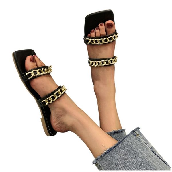 sandals fashion women's 2021 summer shoe for women beach flat-bottom all-match metal chain one-line slippers, Black
sandals fashion women's 2021 summer shoe for women beach flat-bottom all-match metal chain one-line slippers, Black