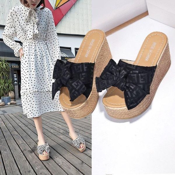 sandals large slope heel women's slippers summer korean fashion super high sandal bottom bow, Black
sandals large slope heel women's slippers summer korean fashion super high sandal bottom bow, Black