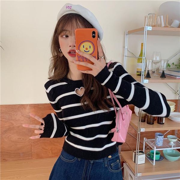 women's sweaters 2021 autumn love hollowed-out knit striped versatile shirt t-shirt large size fall clothes for womenfashion n1084, White;black
women's sweaters 2021 autumn love hollowed-out knit striped versatile shirt t-shirt large size fall clothes for womenfashion n1084, White;black