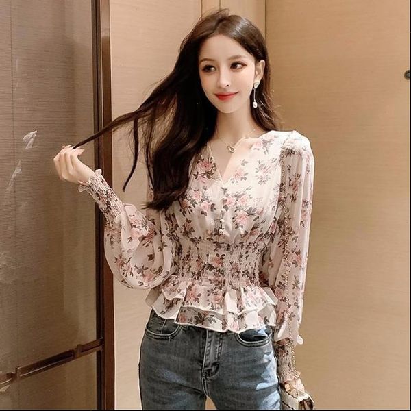 short long sleeve floral print chiffon shirt female pleated waist slimming lantern sleeve single breasted blouses women spring, White
short long sleeve floral print chiffon shirt female pleated waist slimming lantern sleeve single breasted blouses women spring, White