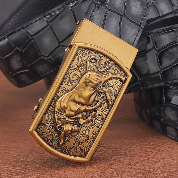 belts retro cow bull automatic buckle brand genuine leather men designer fashion gray casual ceinture homme, Black;brown
belts retro cow bull automatic buckle brand genuine leather men designer fashion gray casual ceinture homme, Black;brown