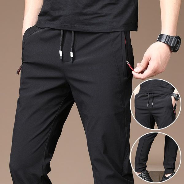 men's pants summer thin men sweatpants loose elastic waist ankle-length casual trousers, Black
men's pants summer thin men sweatpants loose elastic waist ankle-length casual trousers, Black