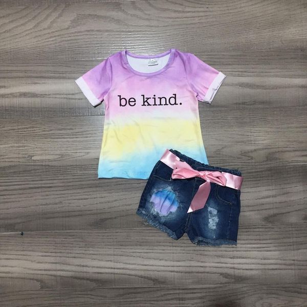 summer baby girls be kind tie dyed shirt denim shorts kids boutique jeans outfit, White
summer baby girls be kind tie dyed shirt denim shorts kids boutique jeans outfit, White