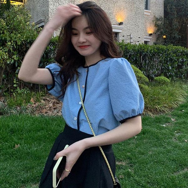 women's blouses & shirts herstory fashion casual holiday o-neck 2021 summer elegant plaid women korean style kawaii short-sleeved blue, White
women's blouses & shirts herstory fashion casual holiday o-neck 2021 summer elegant plaid women korean style kawaii short-sleeved blue, White