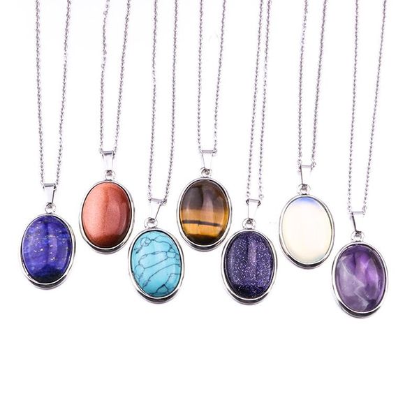 pendant necklaces 25mm oval natural stone pendants pink quartz crystal tiger eye opal neklace, Silver
pendant necklaces 25mm oval natural stone pendants pink quartz crystal tiger eye opal neklace, Silver
