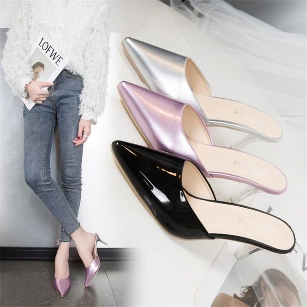 sandals high-heeled ladies 2021 summer korean fashion pointed stiletto slippers wild feet muller, Black