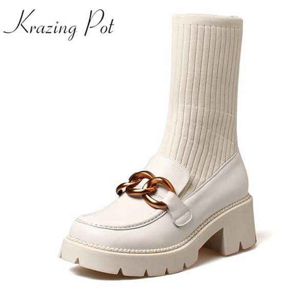 boots krazing pot cow leather winter round toe western thick high heels metal chains platform knitting stretch ankle l8f3, Black
boots krazing pot cow leather winter round toe western thick high heels metal chains platform knitting stretch ankle l8f3, Black