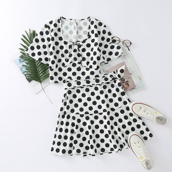 female suit will see retro style polka dot impression square collar pullover tie+ high waist plissado skirt 2 ensemble p6wm, White
female suit will see retro style polka dot impression square collar pullover tie+ high waist plissado skirt 2 ensemble p6wm, White