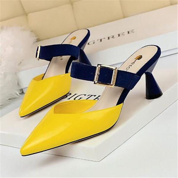 slippers women's baotou korean mixed colors flock belt buckle slipper women high heels patent leather shallow shoes sexy, Black
slippers women's baotou korean mixed colors flock belt buckle slipper women high heels patent leather shallow shoes sexy, Black