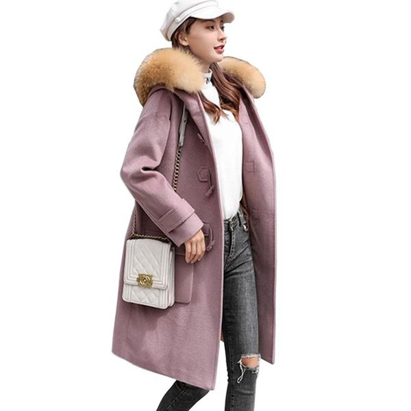 women's wool & blends oversize woolen coat women winter real raccoon fur collar thicken hooded jacket female horn buckle plus size 6xl, Black
women's wool & blends oversize woolen coat women winter real raccoon fur collar thicken hooded jacket female horn buckle plus size 6xl, Black