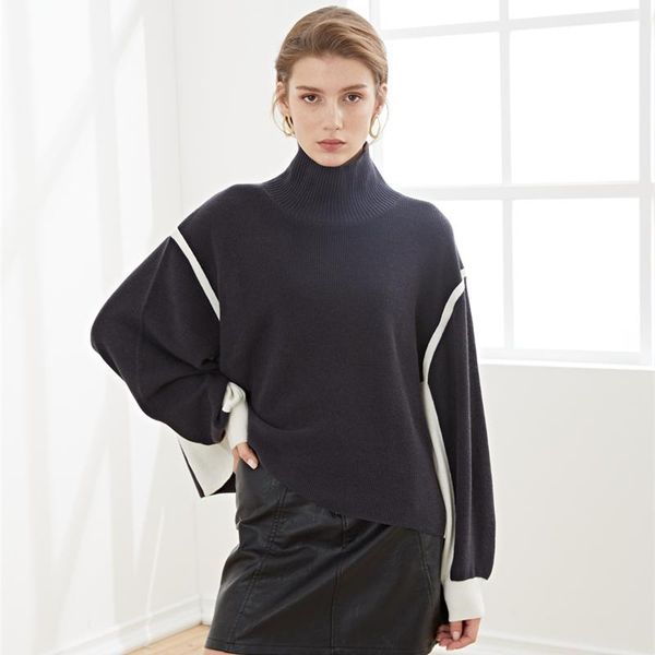 women's sweaters winter fashion simple loose high collar long sleeve color matching wool sweater for women clothes, White;black
women's sweaters winter fashion simple loose high collar long sleeve color matching wool sweater for women clothes, White;black