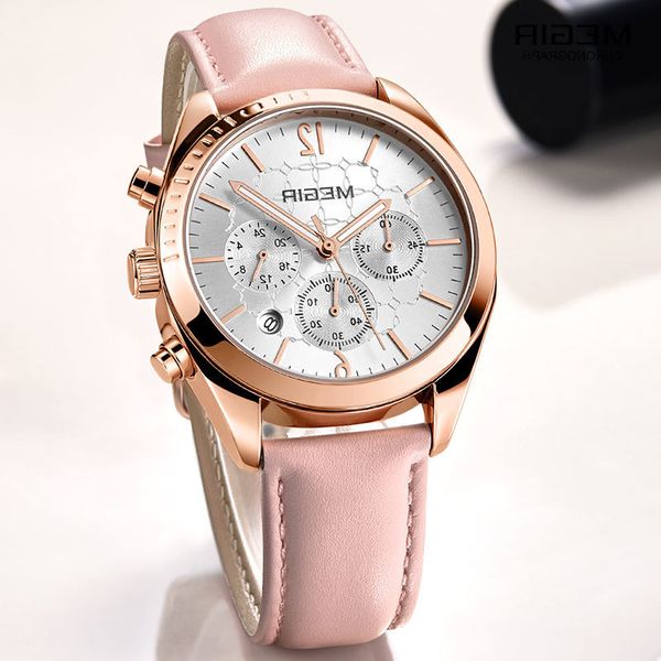 megir women's luxury dress watches leather chronograph quartz wrist watch woman lady relogios clock brand 3bar 2115 pink, Slivery;brown
megir women's luxury dress watches leather chronograph quartz wrist watch woman lady relogios clock brand 3bar 2115 pink, Slivery;brown