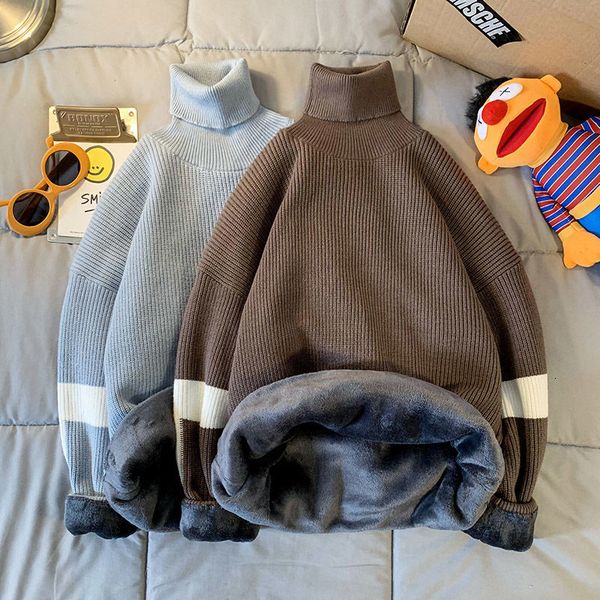 2021 new winter plus veet turtleneck sweater men's warm fashion casual knit pullover men loose korean knitting sweaters mens clothes k9, White;black
2021 new winter plus veet turtleneck sweater men's warm fashion casual knit pullover men loose korean knitting sweaters mens clothes k9, White;black