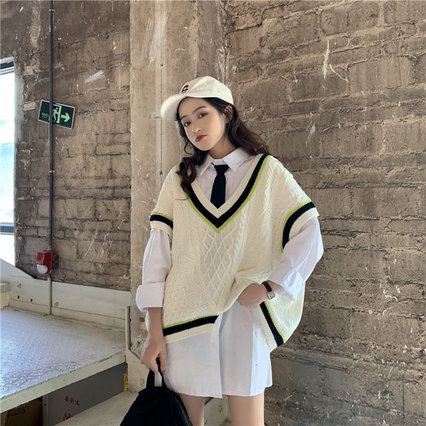 2021 new college style loose contrast oversizev-neck sweater vest and simple versatile solid color shirt zmar, White;black
2021 new college style loose contrast oversizev-neck sweater vest and simple versatile solid color shirt zmar, White;black