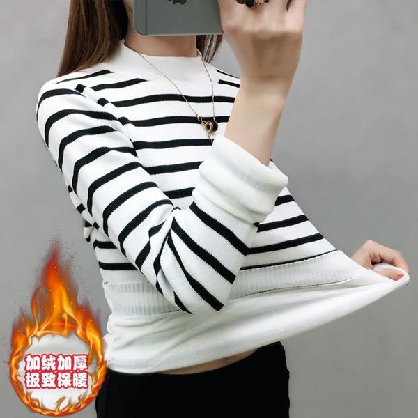 women's sweaters velvet warm plus size thick autumn and winter striped long sleeve half-height collar bottoming shirt halloween sweater, White;black
women's sweaters velvet warm plus size thick autumn and winter striped long sleeve half-height collar bottoming shirt halloween sweater, White;black