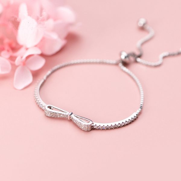 925 sterling silver crystal bowknot charm bracelet & bangle for women wedding party jewelry pulseras mujer sl105, Black
925 sterling silver crystal bowknot charm bracelet & bangle for women wedding party jewelry pulseras mujer sl105, Black