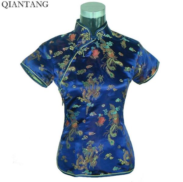 women's blouses & shirts navy blue traditional chinese womens shirt satin mandarin collar blouse lady clothing dragon phoenix s-xxl, White 
women's blouses & shirts navy blue traditional chinese womens shirt satin mandarin collar blouse lady clothing dragon phoenix s-xxl, White