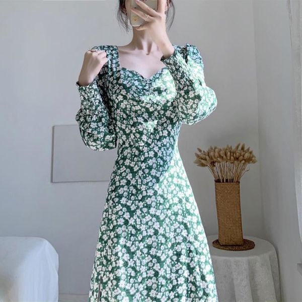 spring style bubble sleeve knee length neck waist closing temperament slim split green floral dress, Black;gray
spring style bubble sleeve knee length neck waist closing temperament slim split green floral dress, Black;gray