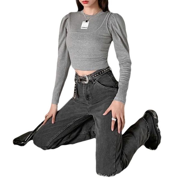 women's t-shirt dewadbow basic long sleeve 2021 gothic skinny turtleneck female spring fake 2 pieces fashion streetwear, White
women's t-shirt dewadbow basic long sleeve 2021 gothic skinny turtleneck female spring fake 2 pieces fashion streetwear, White
