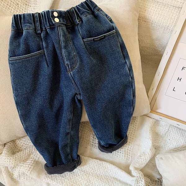 jeans toddler kids winter pants casual thicken baby girls boys solid loose warm denim 2-7 y children's plus velvet trouser, Blue 
jeans toddler kids winter pants casual thicken baby girls boys solid loose warm denim 2-7 y children's plus velvet trouser, Blue