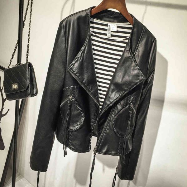 leather jacket high fashion men belt spring and autumn collarless clothes short slim small coat lapel haining, Black
leather jacket high fashion men belt spring and autumn collarless clothes short slim small coat lapel haining, Black