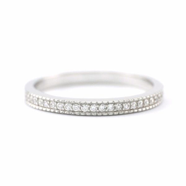 925 Solid Sterling Silver Fashion JewelrySparkling Zirconia Simple Plain Line 2mm Engagement Ring A3306, Slivery;golden
