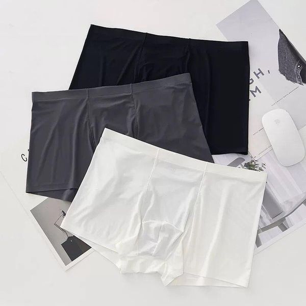 underpants summer ice silk men underwear seamless transparent boxer shorts ultra thin sheer breathable comfortable panties, Black;white