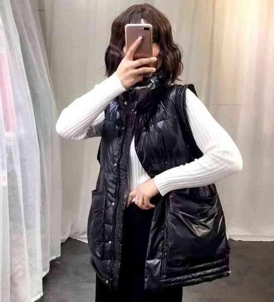 down vest women's short white duck down outer tide lace, Black;white