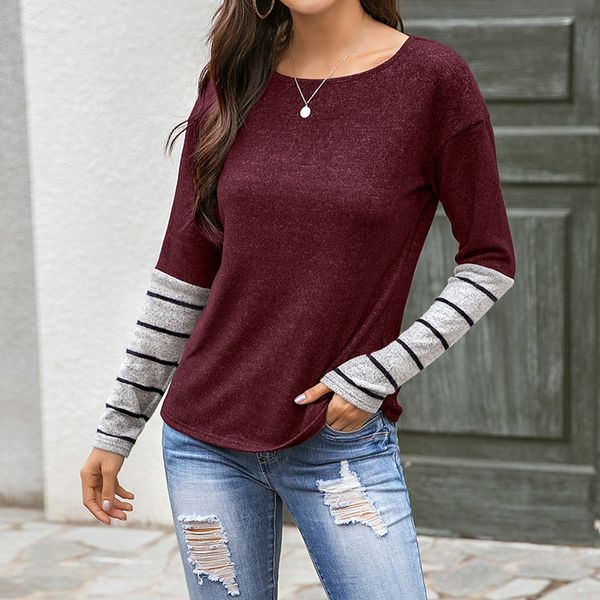 2021 spring and autumn new women's wear round neck splicing contrast long sleeve t-shirt loose women, White
2021 spring and autumn new women's wear round neck splicing contrast long sleeve t-shirt loose women, White