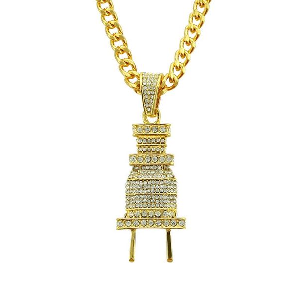 iced out bling men micro pave full rhinestone plug pendant necklace gold plated charm cuban chain hip hop jewelry, Silver
iced out bling men micro pave full rhinestone plug pendant necklace gold plated charm cuban chain hip hop jewelry, Silver