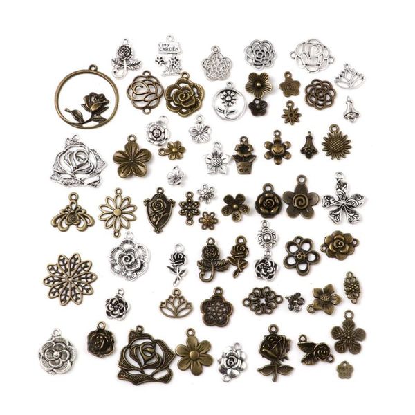 charms 50pcs/set vintage flower metal pendants diy jewelry findings for necklace making accessories wholesale, Bronze;silver
charms 50pcs/set vintage flower metal pendants diy jewelry findings for necklace making accessories wholesale, Bronze;silver