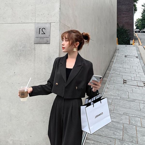 women's suits & blazers real s small suit short 2021 spring korean leisure british style coat two piece set, White;black
women's suits & blazers real s small suit short 2021 spring korean leisure british style coat two piece set, White;black