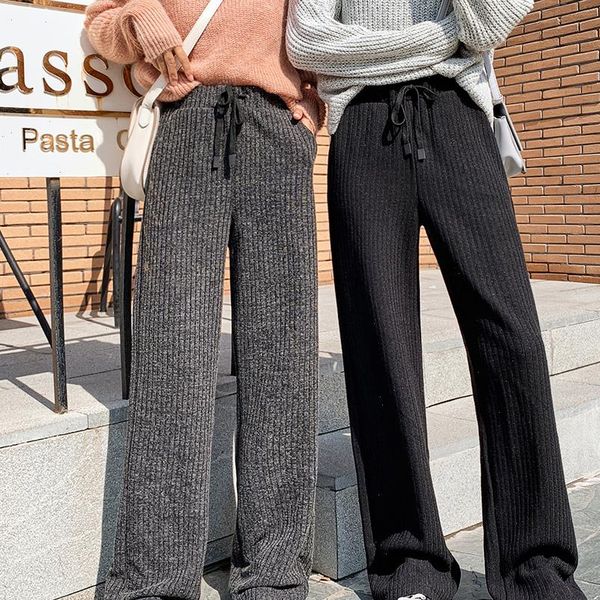 thicken sweater pants women fall winter wide leg pant loose straight large size high waist casual trousers lace up elastic waist, Black;white
thicken sweater pants women fall winter wide leg pant loose straight large size high waist casual trousers lace up elastic waist, Black;white