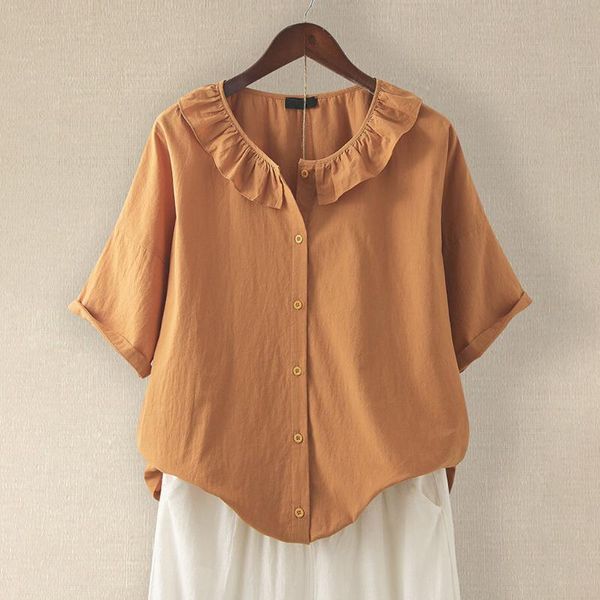 women's blouses & shirts summer european ladies casual ruffle short sleeve blouse loose linen solid color large size s-5xl, White
women's blouses & shirts summer european ladies casual ruffle short sleeve blouse loose linen solid color large size s-5xl, White